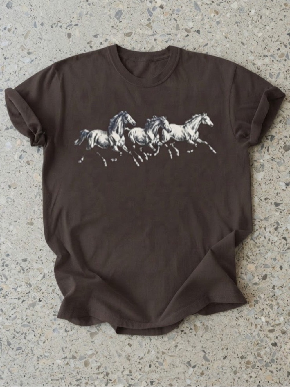 Wild Horses Running Equestrian Graphic Brown Gildan T-shirt